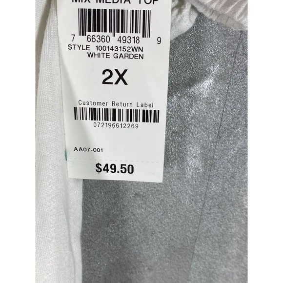 Style & Co Women's Plus Size White Garden Printed Puff-Sleeve Tie-Neck Top SZ 2X - Picture 10 of 10